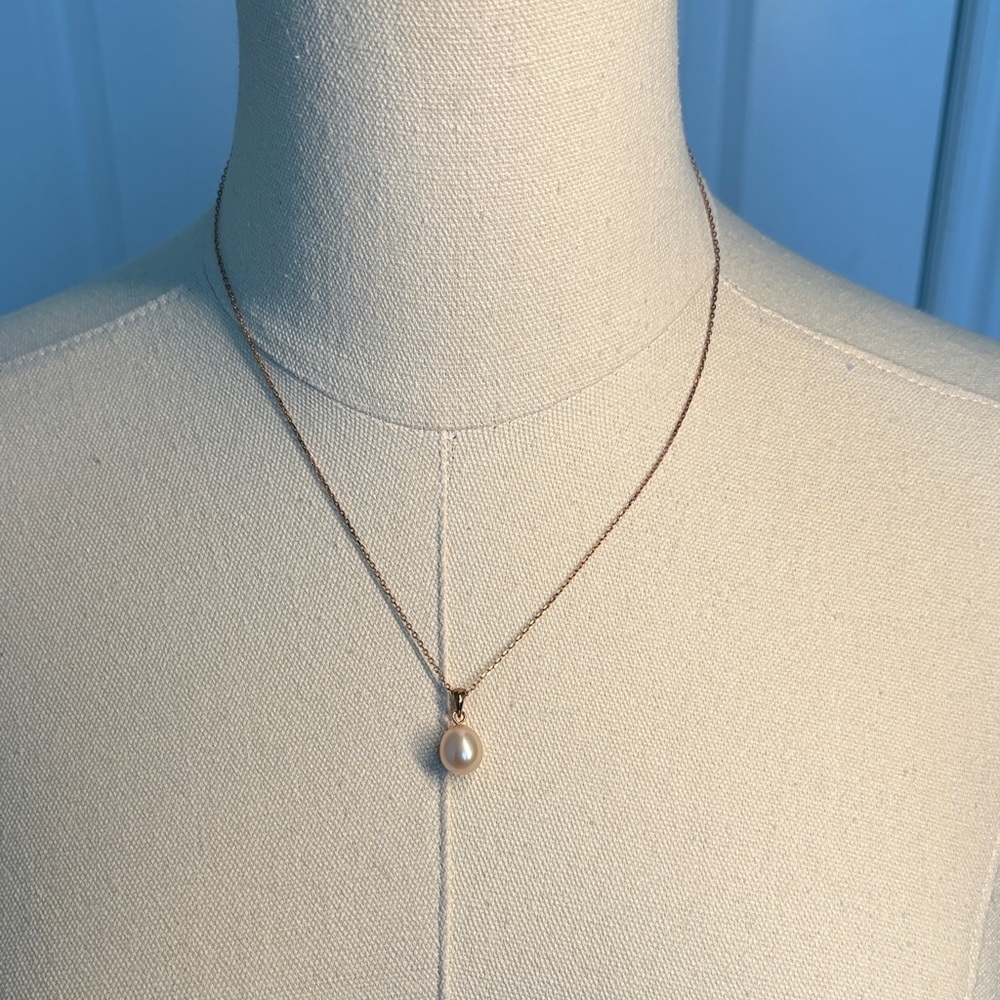 Genuine Pearl Pendant Necklace 925 Silver Rose-Gold Tone - Picture 1 of 4
